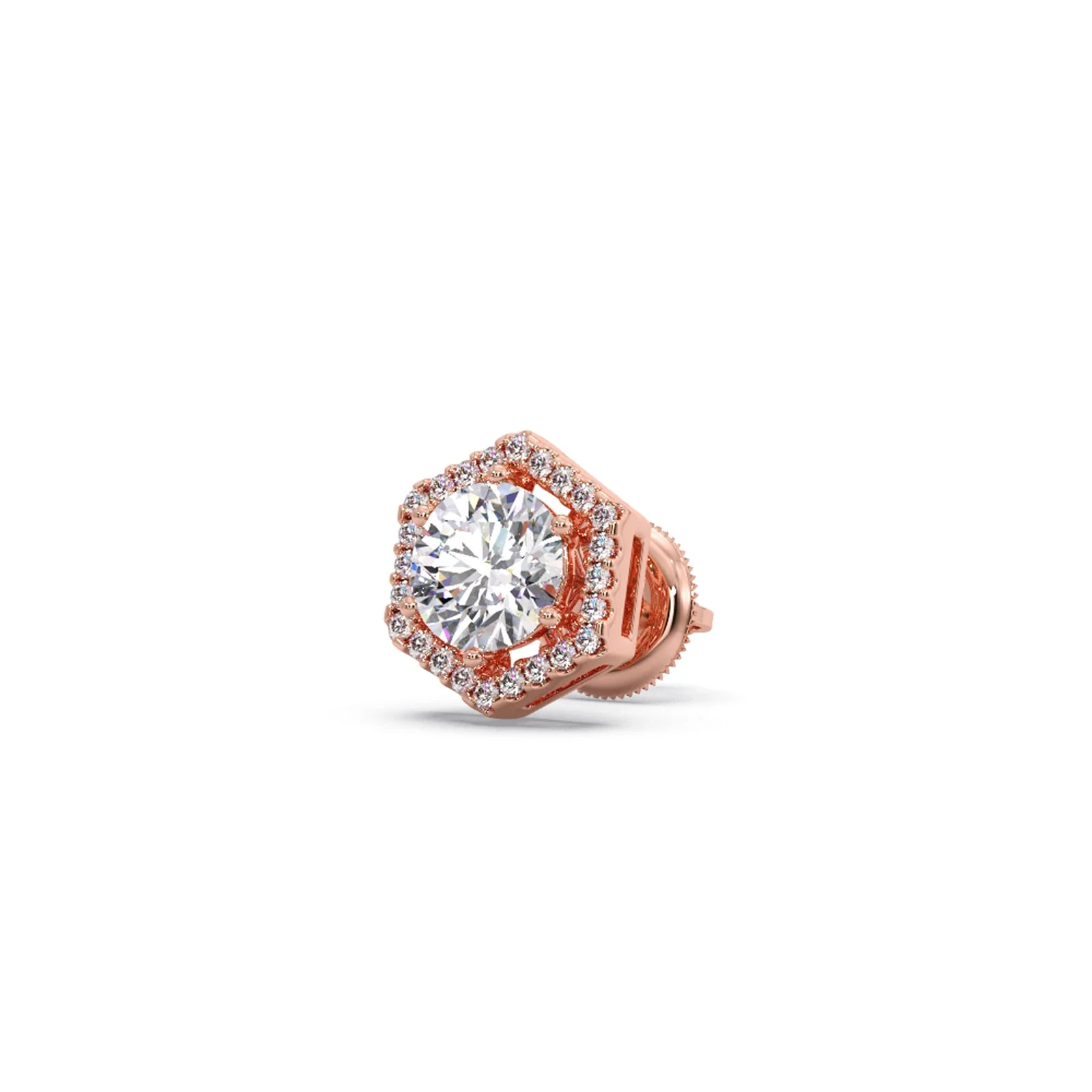Hexagon Halo Round Diamond Stud Earrings - Image 6